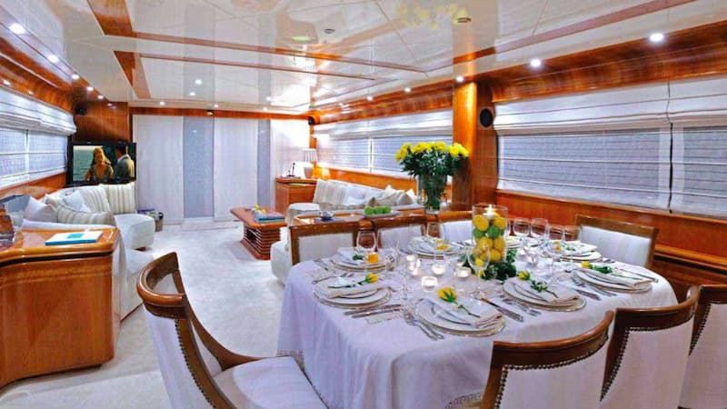 luxury salon, Mykonos private yacht, yacht interior