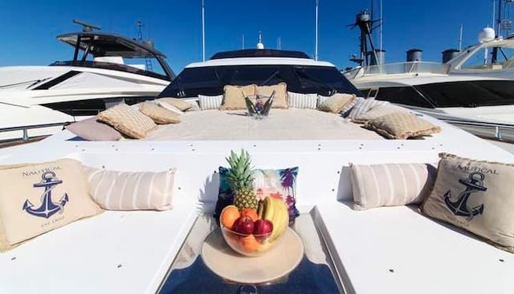 day yacht charter Mykonos, upper yacht deck