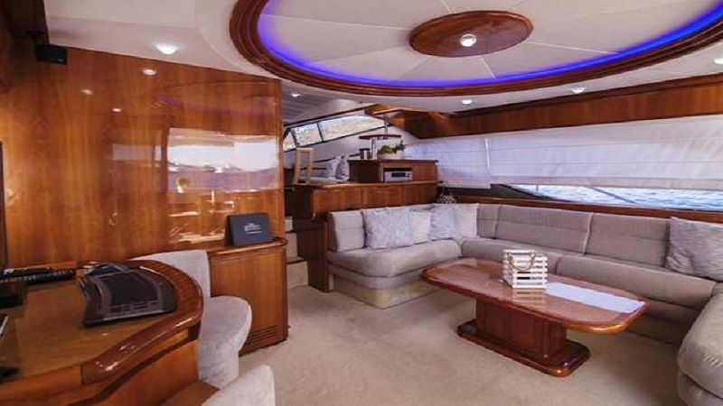 luxury motor yacht salon, yacht salon, Mykonos yacht rental