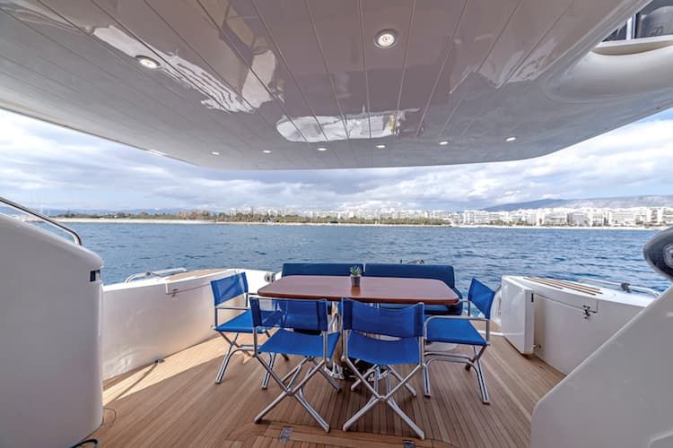 luxury yacht,  yacht sitting area, Mykonos yacht rental 