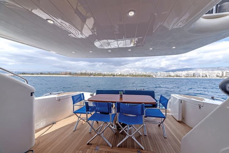 luxury yacht,  yacht sitting area, Mykonos yacht rental 
