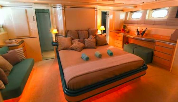 yacht bedroom, luxury accommodation,  yacht charter Mykonos